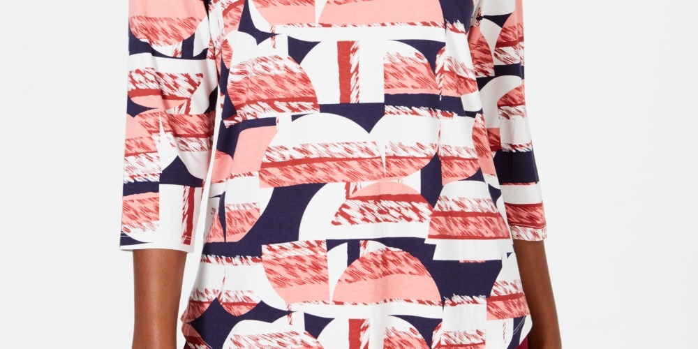 JM Collection Top feminino estampado com manga 3/4, rosa, PS