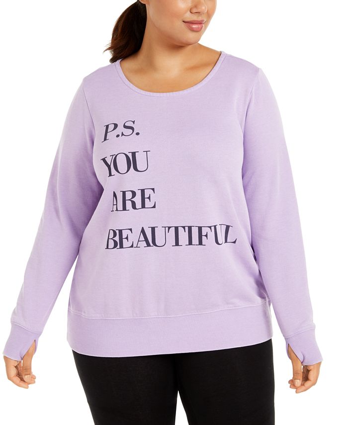 Ideologia Feminina Plus You Are Beautiful Moletom Gráfico Roxo Tamanho 3X