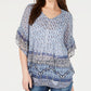 Blusa feminina estilo &amp; co com estampa retrô de cachecol e pregas, azul marinho, tamanho pequeno