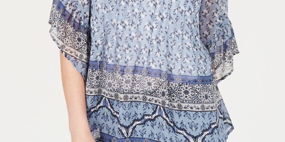 Blusa feminina estilo &amp; co com estampa retrô de cachecol e pregas, azul marinho, tamanho pequeno
