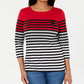 Karen Scott Top Listrado Feminino Petite Colorblocked Vermelho Brilhante Tamanho PS