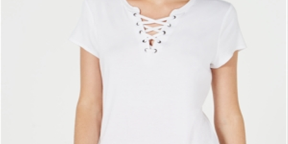 Camiseta feminina Bar III com cadarço, branca, tamanho XXS