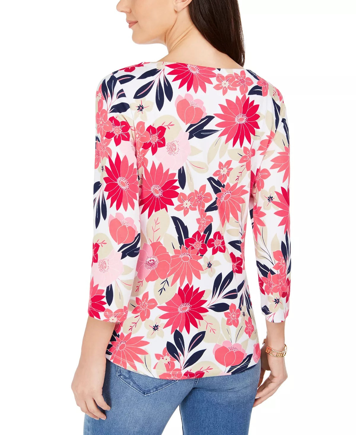Blusa feminina com estampa floral Charter Club vermelha, tamanho X-S