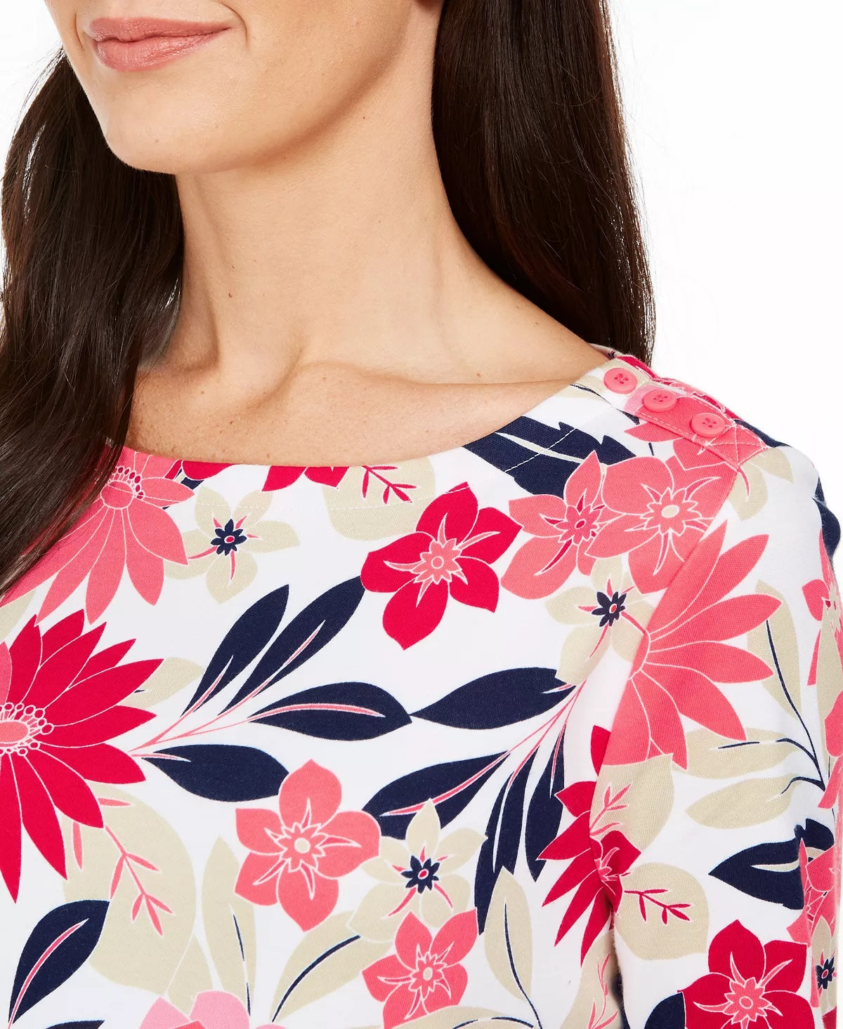 Blusa feminina com estampa floral Charter Club vermelha, tamanho X-S