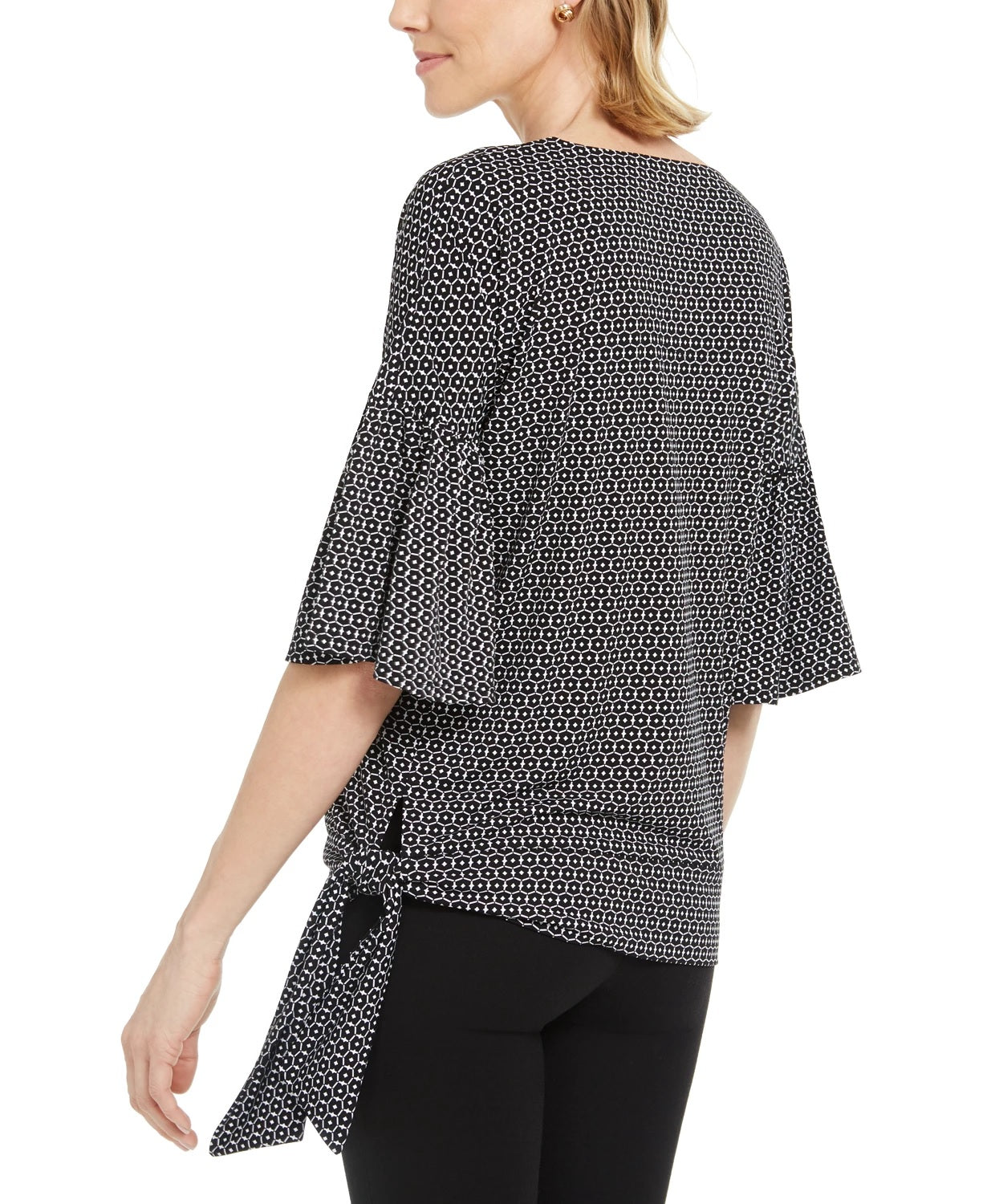 Blusa feminina JM Collection com bainha amarrada e decote redondo, preta, tamanho pequeno