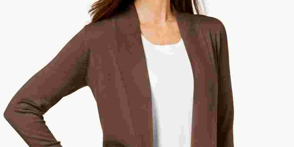 Cardigan feminino JM Collection com frente aberta, marrom, tamanho XX-G
