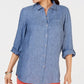 Camisa de linho feminina Charter Club azul tamanho médio