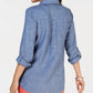 Camisa de linho feminina Charter Club azul tamanho médio