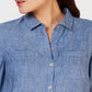 Camisa de linho feminina Charter Club azul tamanho médio