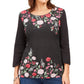 Karen Scott Blusa Roxanne Floral com Strass Feminina Preta Tamanho X-S