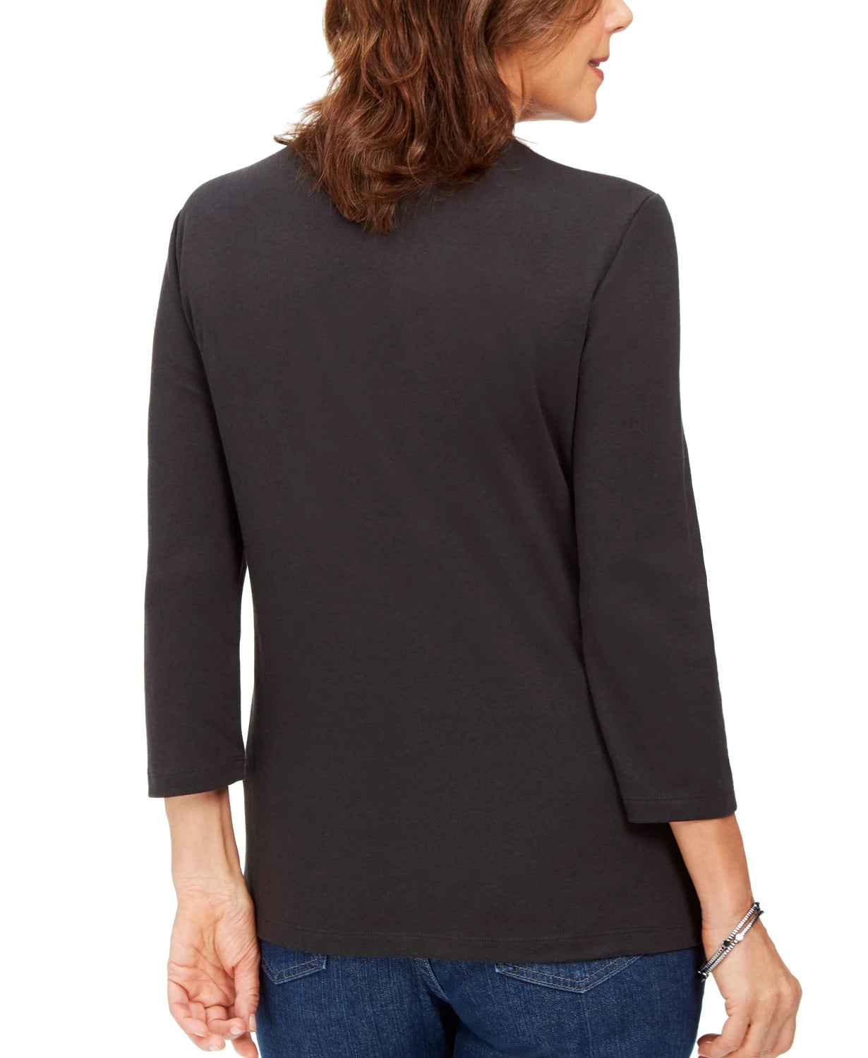 Karen Scott Blusa Roxanne Floral com Strass Feminina Preta Tamanho X-S