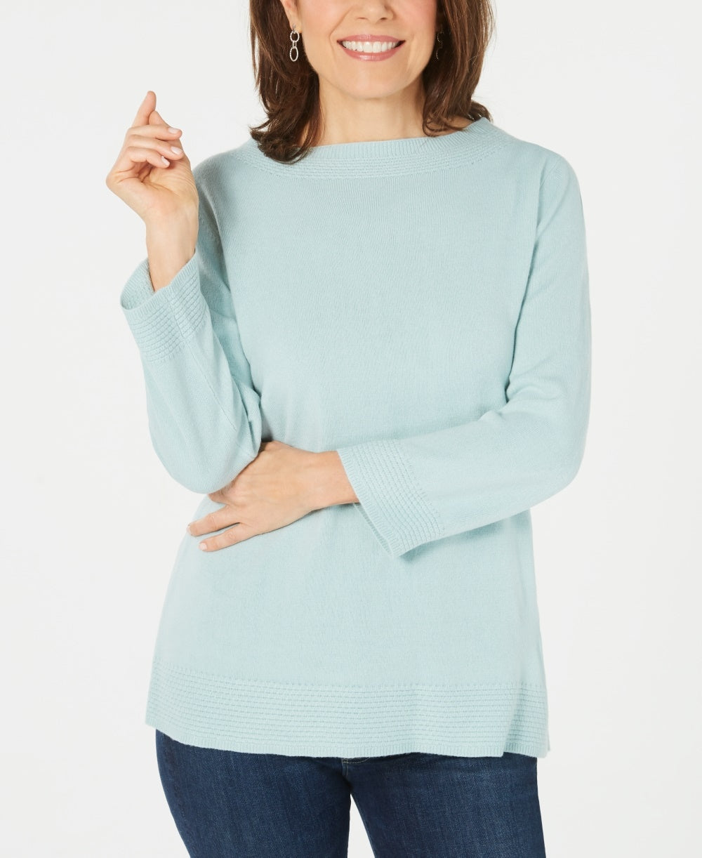 Karen Scott Suéter feminino de manga comprida com gola canoa, azul, tamanho X-S