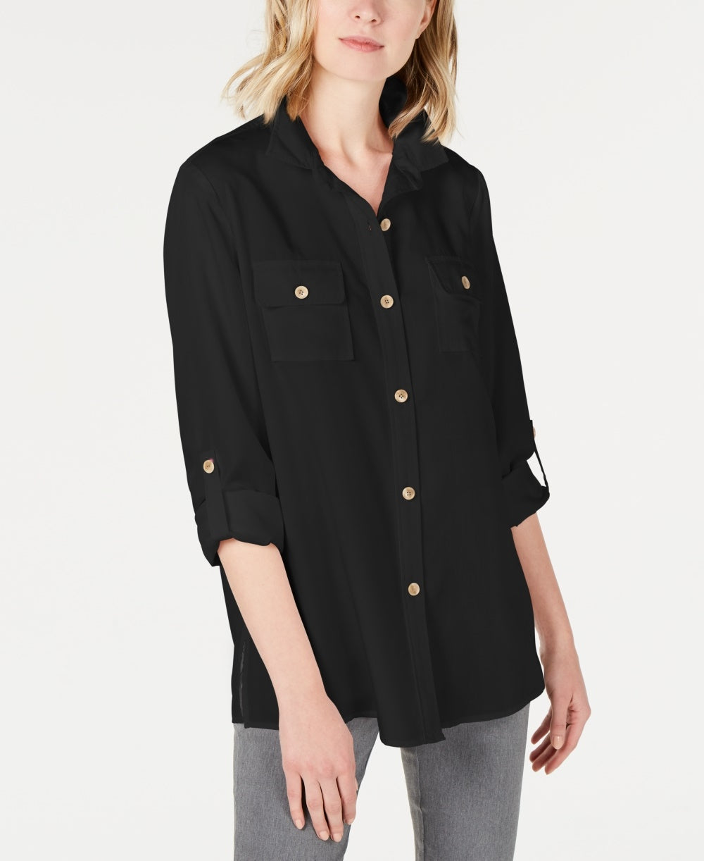 Camisa utilitária feminina Charter Club, preta, tamanho XX-G