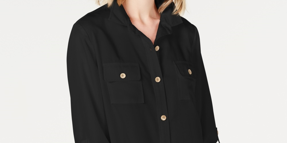Camisa utilitária feminina Charter Club, preta, tamanho XX-G