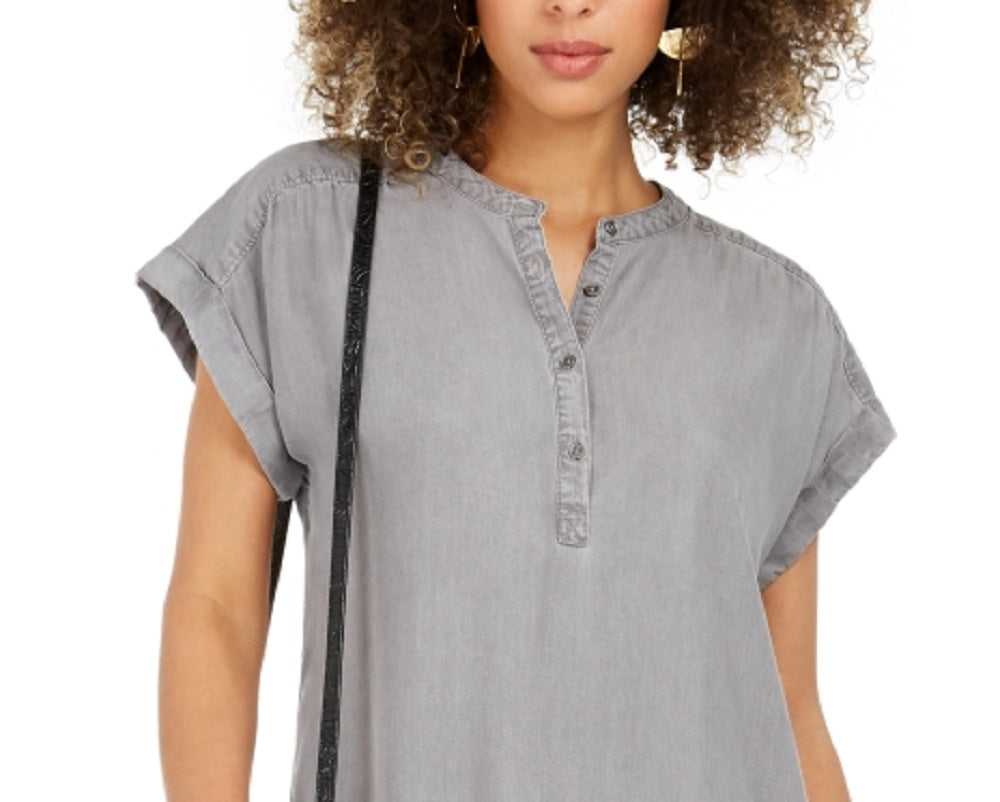Vestido de camisa de cambraia alto e baixo feminino Style &amp; Co, cinza, tamanho pequeno