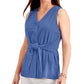Blusa feminina sem mangas com amarração frontal Charter Club, azul, tamanho extragrande