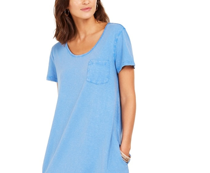 Vestido camiseta feminino estilo &amp; co com um bolso, azul, tamanho extrapequeno