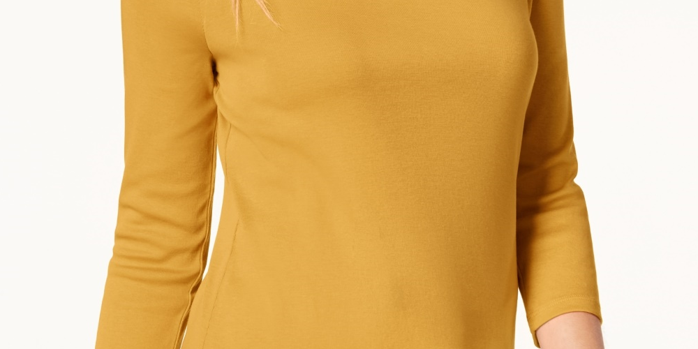 Charter Club Top feminino de algodão Pima com decote canoa e botões, tamanho XS, dourado