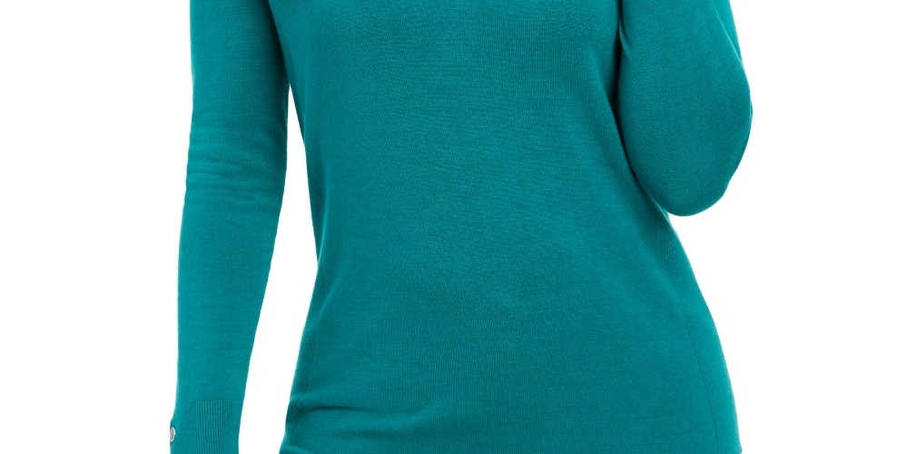 JM Collection Suéter Feminino com Manga Enfeitada e Gola V Verde Tamanho P