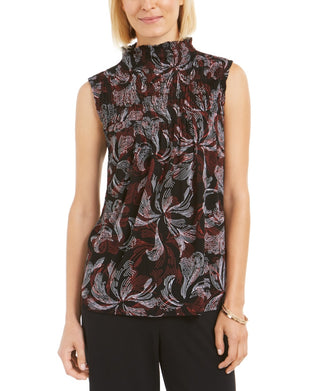 Blusa feminina Alfani com decote careca e babado, vermelha, tamanho pequeno, extragrande