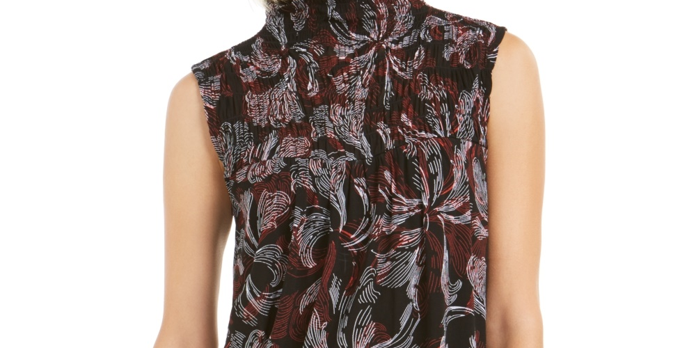 Blusa feminina Alfani com decote careca e babado, vermelha, tamanho pequeno, extragrande