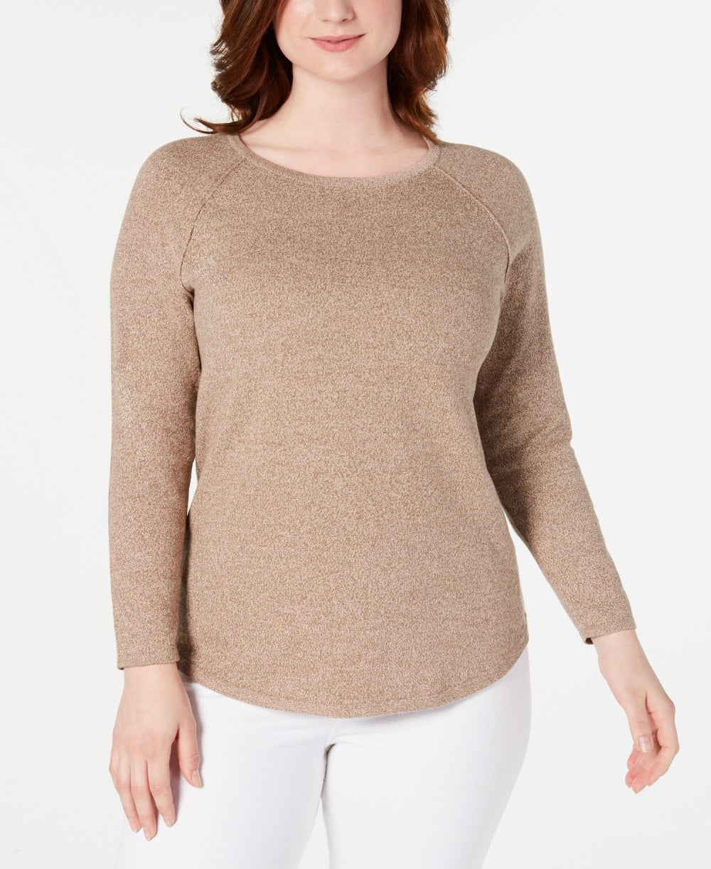 Karen Scott Blusa feminina de algodão mesclado com bainha curva, marrom, tamanho extragrande