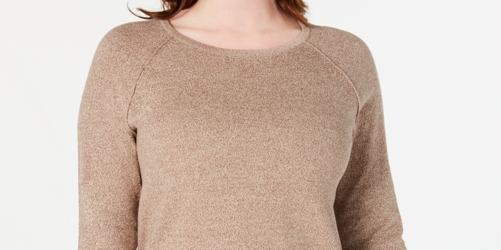 Karen Scott Blusa feminina de algodão mesclado com bainha curva, marrom, tamanho extragrande