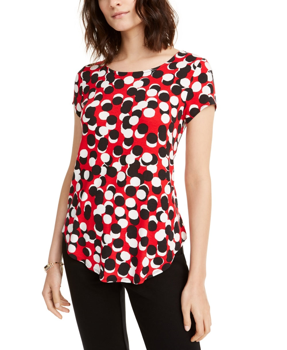 Camiseta feminina Alfani Petite estampada com bainha redonda, tamanho vermelho Petit X-Large