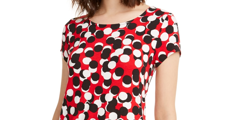 Camiseta feminina Alfani Petite estampada com bainha redonda, tamanho vermelho Petit X-Large