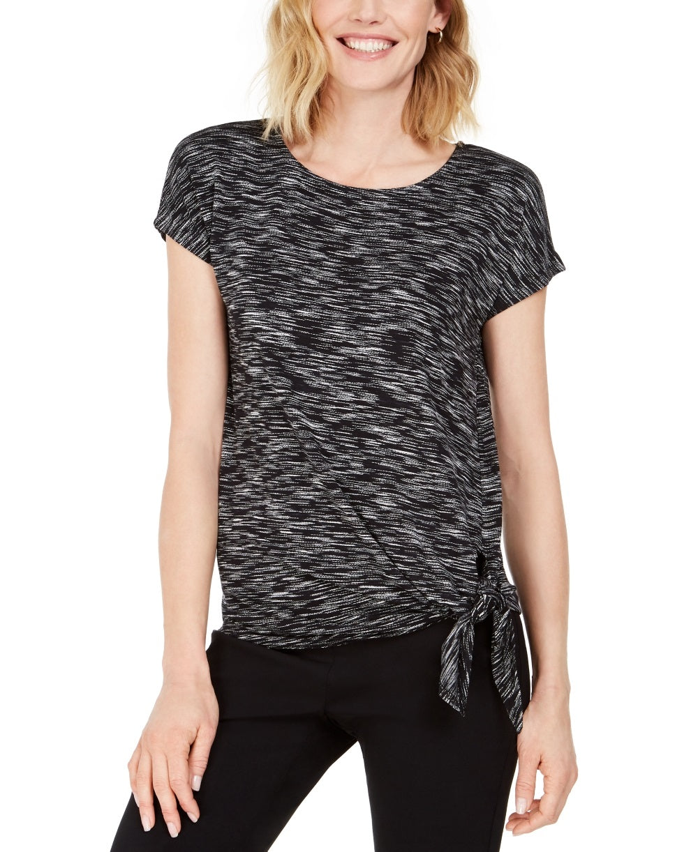 Camiseta feminina com bainha amarrada, preta, tamanho grande, coleção JM