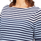Blusa feminina Karen Scott listrada com mangas curtas e cotovelo, azul, tamanho XS