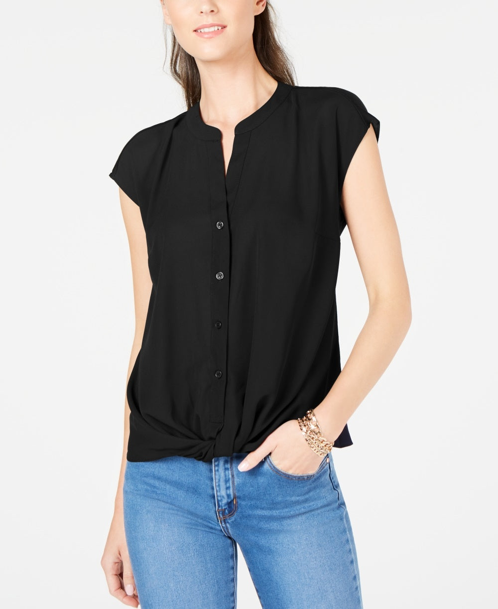 Top feminino com frente torcida INC International Concepts, preto, tamanho P