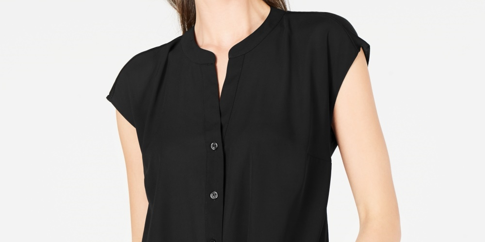 Top feminino com frente torcida INC International Concepts, preto, tamanho P