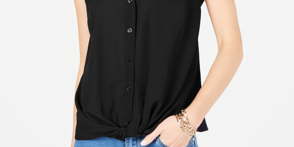 Top feminino com frente torcida INC International Concepts, preto, tamanho P