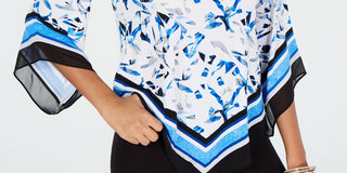 Blusa feminina Alfani com bainha em V e manga anjo, azul, tamanho pequeno e pequeno