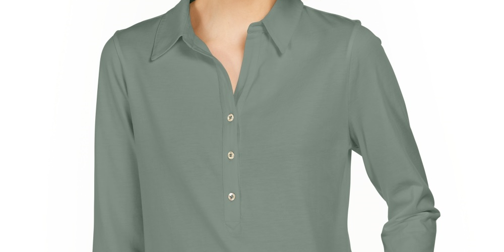 Camisa Polo Feminina Charter Club Supima Cotton Manga 3/4 Verde Tamanho P