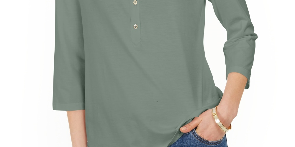 Camisa Polo Feminina Charter Club Supima Cotton Manga 3/4 Verde Tamanho P