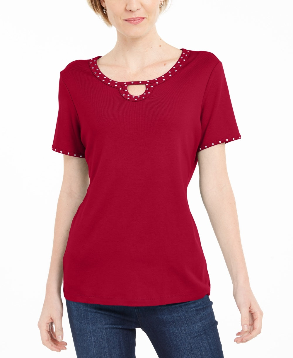 Karen Scott Top Feminino com Tachas e Decote em V Vermelho Tamanho P
