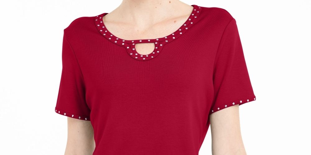Karen Scott Top Feminino com Tachas e Decote em V Vermelho Tamanho P