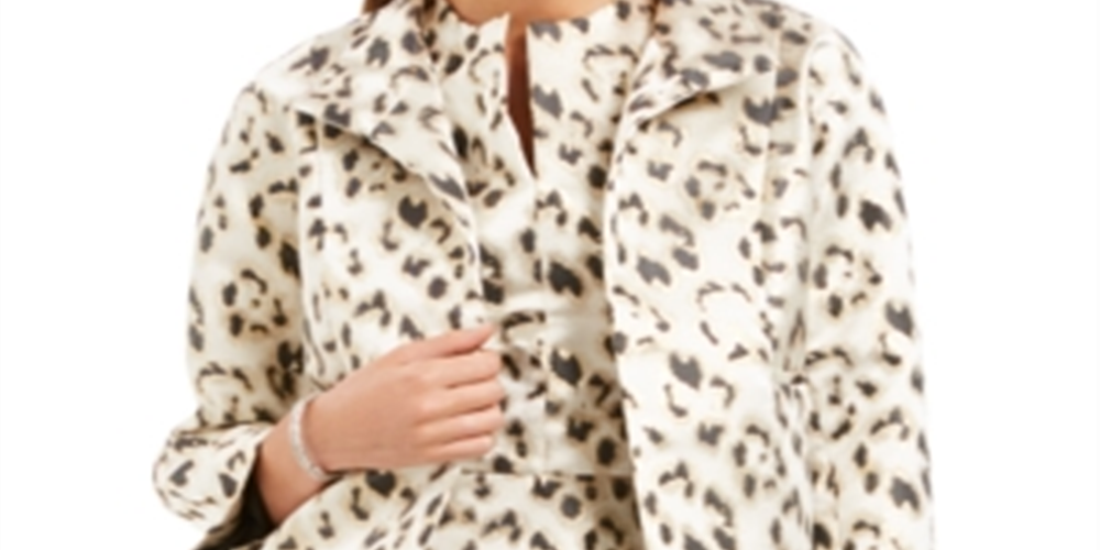 Blazer curto feminino Natori, jaqueta de noite, leopardo dourado, tamanho extragrande