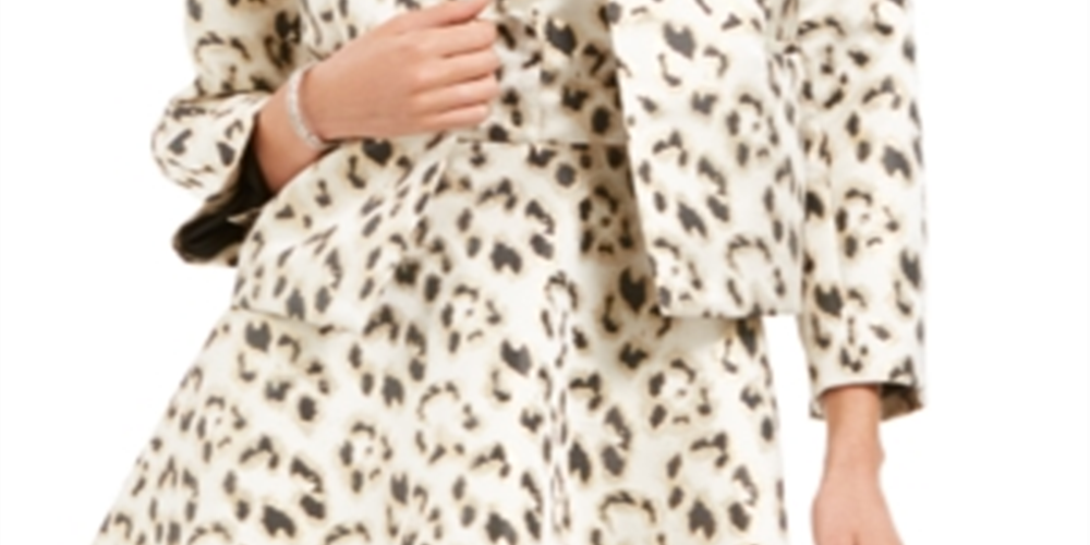 Blazer curto feminino Natori, jaqueta de noite, leopardo dourado, tamanho extragrande