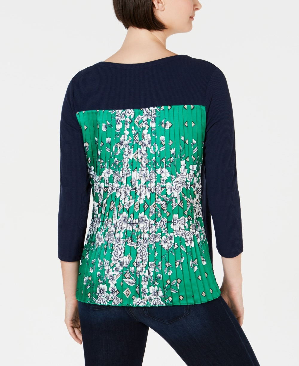 Top feminino com pregas nas costas, azul, tamanho pequeno, M