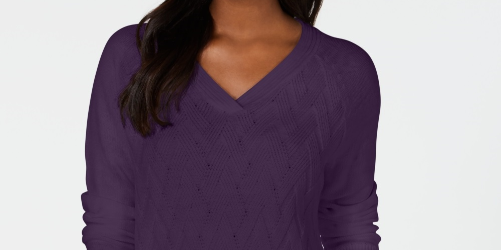 Karen Scott Suéter Feminino Basket Stitch Roxo Tamanho P