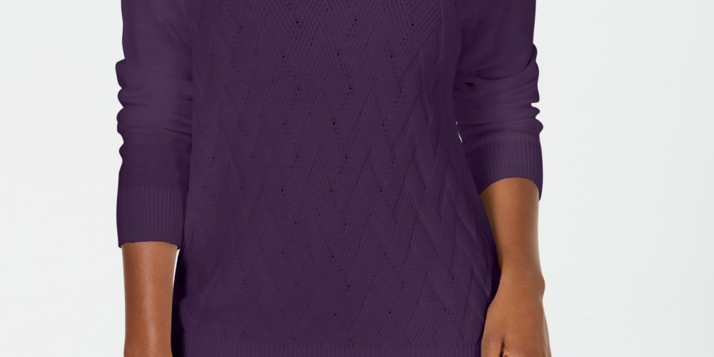 Karen Scott Suéter Feminino Basket Stitch Roxo Tamanho P