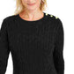 Suéter feminino com estampa texturizada e gola joia, manga comprida, tamanho pequeno, preto, Charter Club