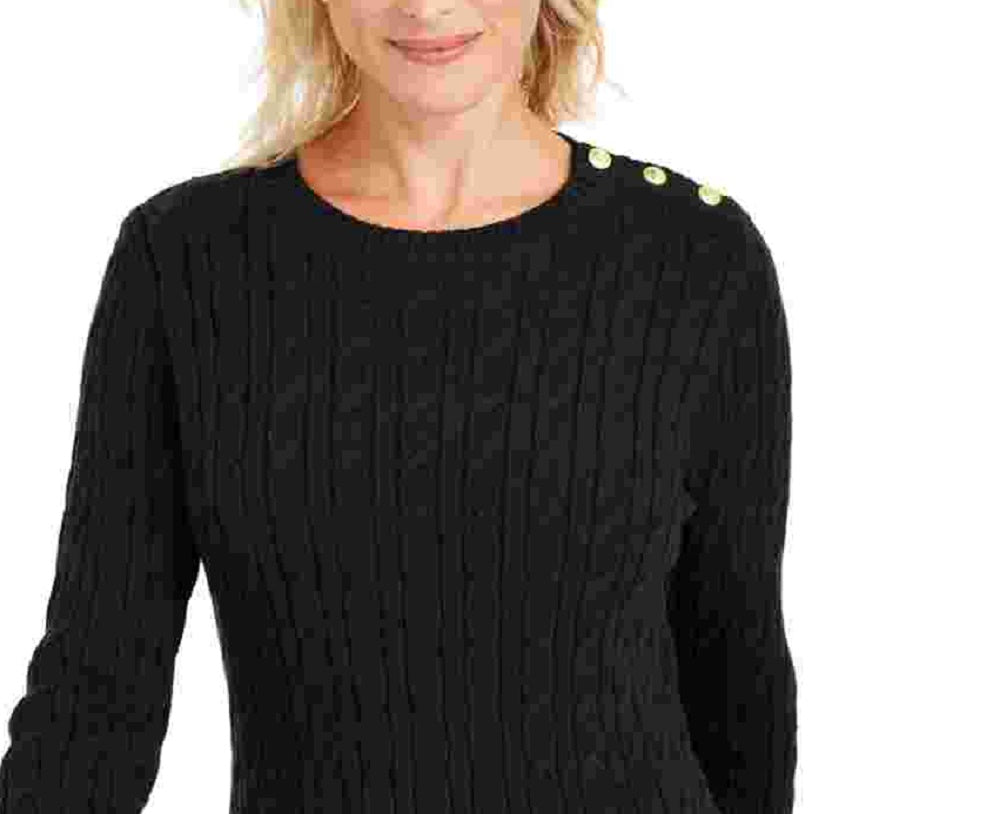 Suéter feminino com estampa texturizada e gola joia, manga comprida, tamanho pequeno, preto, Charter Club