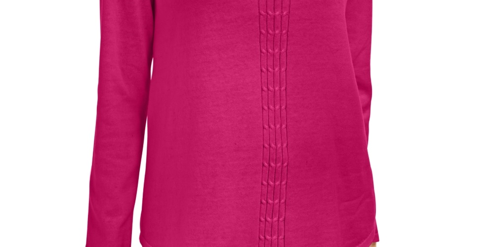 Karen Scott Suéter Feminino de Tricô com Cabo de Algodão Rosa Tamanho Médio