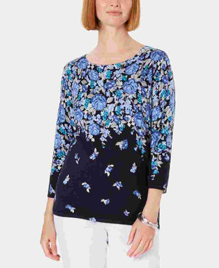 Karen Scott Suéter feminino com estampa floral azul
