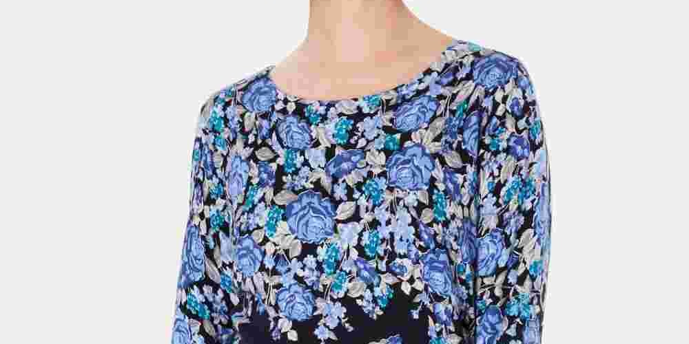 Karen Scott Suéter feminino com estampa floral azul