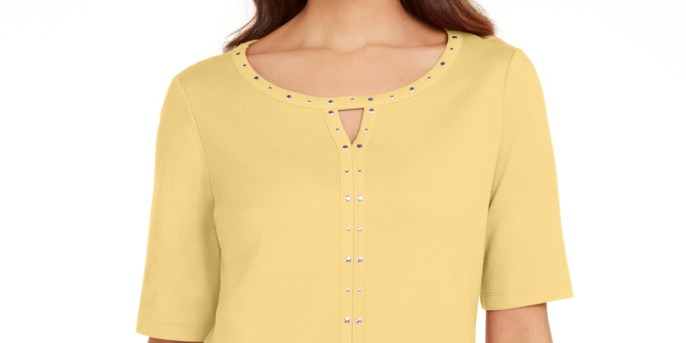 Karen Scott Top Feminino de Algodão com Tachas e Fenda Amarela Tamanho P